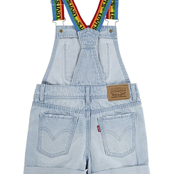 Girls Rainbow Logo Cotton Denim Shortalls - Picture 1 of 3